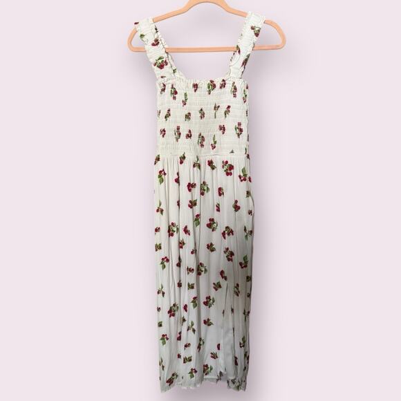 NWOT WAYF Smocked White Floral Midi Dress - Picture 1 of 5